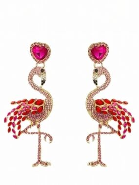 🌺Flamingo Rhinestone Earings Flamingo Accessories Jewelry Tropical Wear